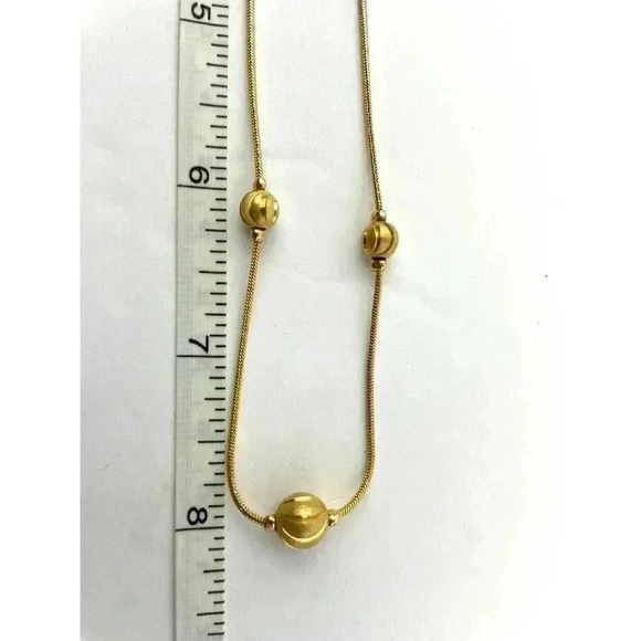 Gold Beaded Rope Necklace Trio Ball Metal Tone Jewelry 16" - Picture 9 of 10